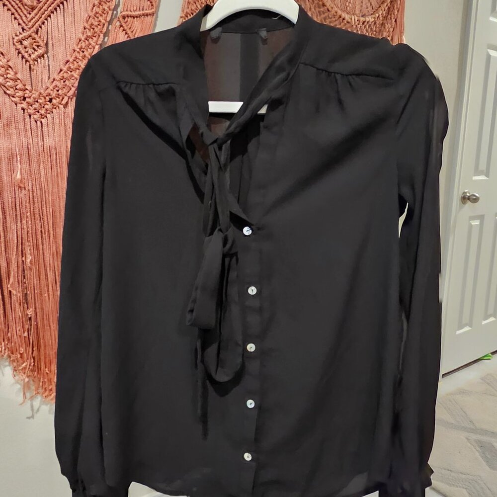 Sheer Black Bow Tie Blouse